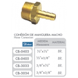 Conexion Manguera Macho 3/8 NPT X 1/2 Pulgada Espiga (Bronce) Ferreteria